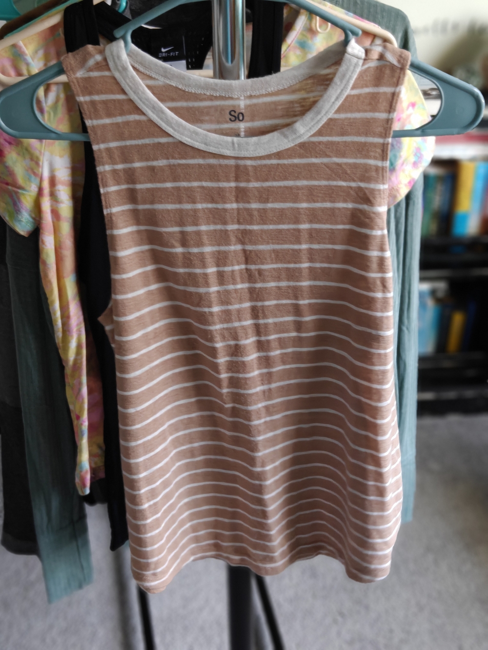 So Striped Sleeveless Tank - Tan & White